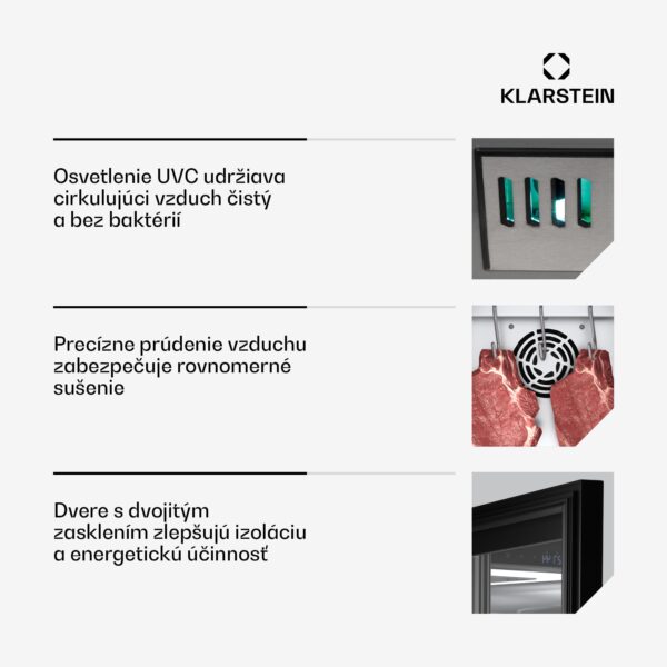 Klarstein Steakhouse skriňa na zrenie mäsa, 88 L, antibakteriálna, LED, dotykové ovládanie, regulácia vlhkosti - Image 3