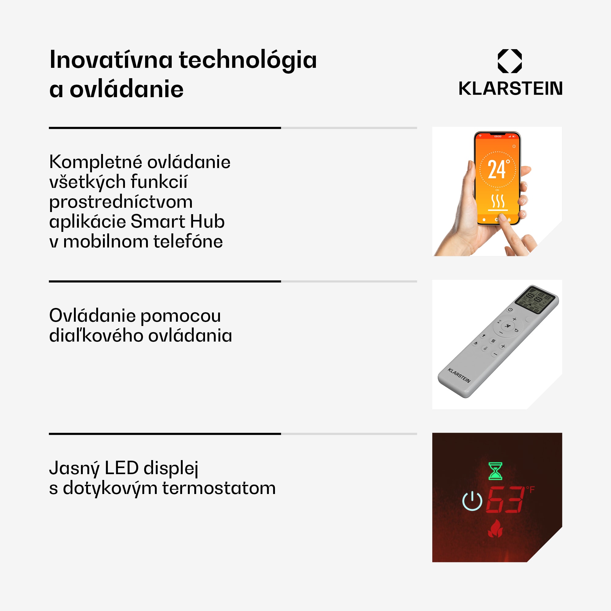 Klarstein Galeras Smart Inteligentný elektrický krb, 2 nastavenia teploty, 16 - 30°| LED ilúzia plameňa, Možnosť pripojenia k IOT – Obrázok 2