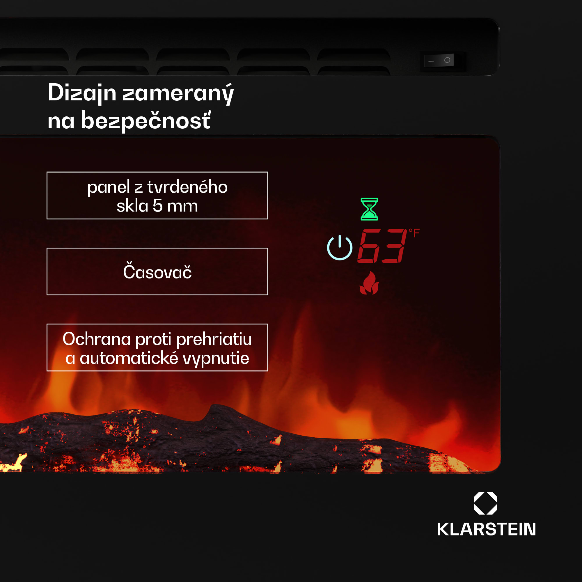 Klarstein Galeras Smart Inteligentný elektrický krb, 2 nastavenia teploty, 16 - 30°| LED ilúzia plameňa, Možnosť pripojenia k IOT – Obrázok 3