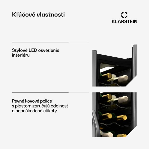 Klarstein Vinamour chladnička na víno, 2 chladiace zóny, 7 políc, dotykové ovládanie, UV-ochrana - Image 2