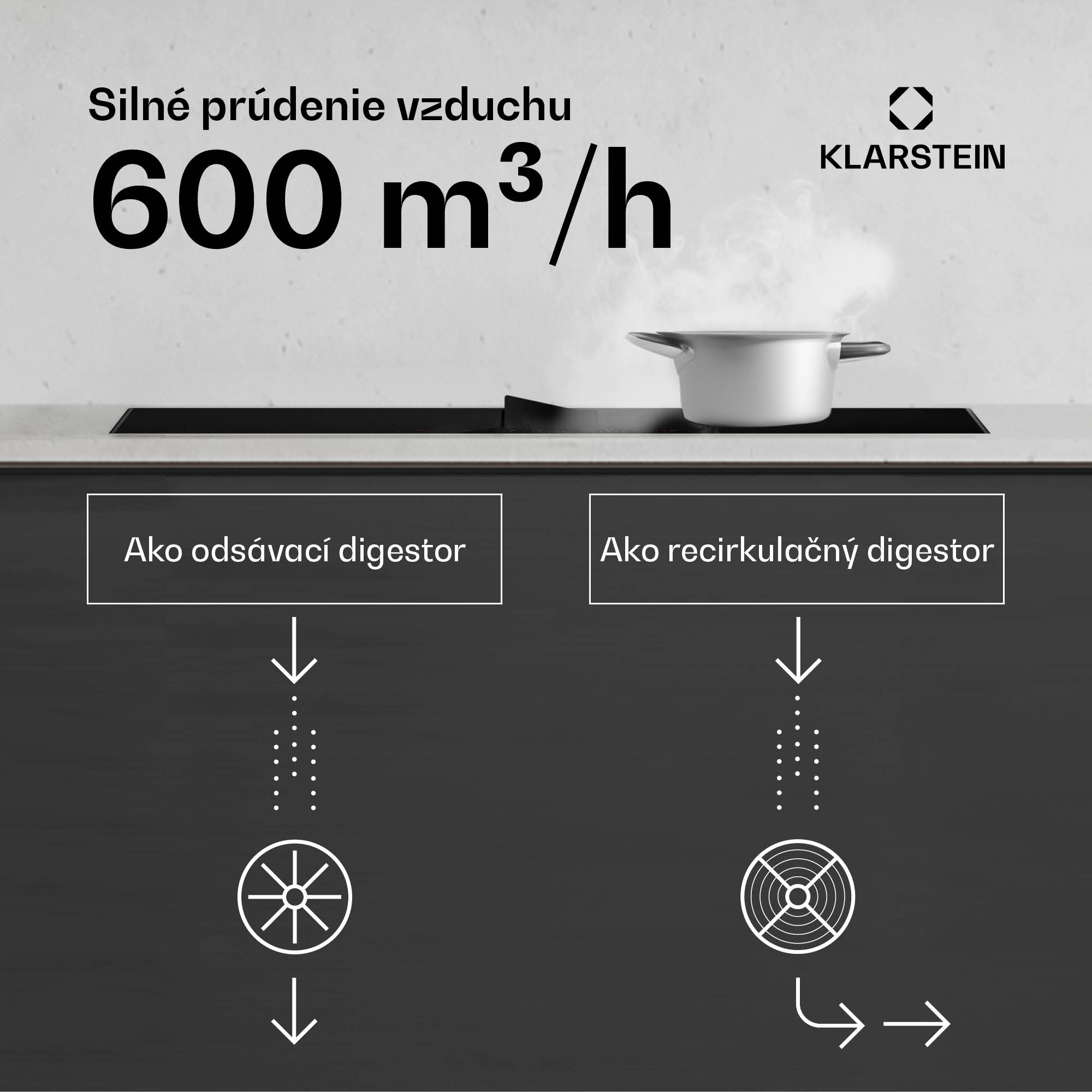 Klarstein Chef-Fusion Prime Down Air System, 2 v 1, indukčná varná doska + digestor, výkonný – Obrázok 2