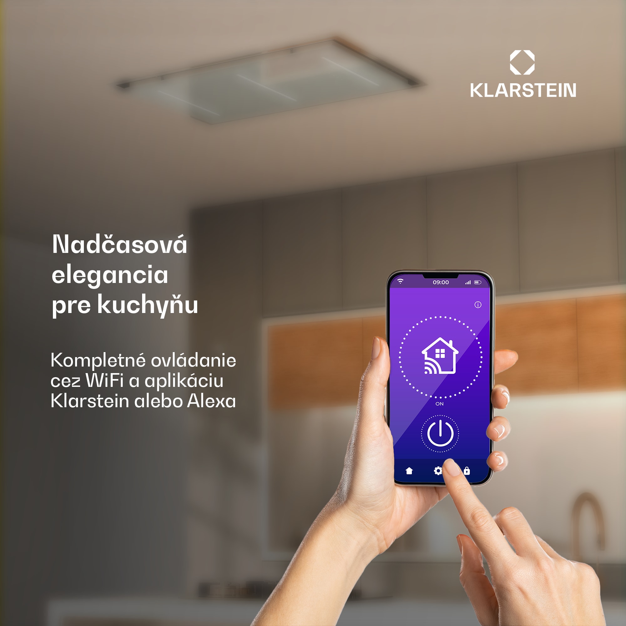 Klarstein LuxeAir digestor, 90 cm, WLAN + Bluetooth, LED, 562 m³/h, odsávanie/recirkulácia, EEC: A