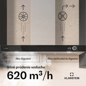 Klarstein AirNova digestor | recirkulácia a odťah | energetická trieda A++ | 110 W | 628 m³/h