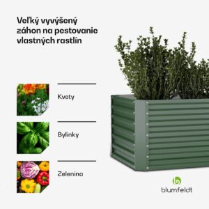 Blumfeldt High Grow Straight vyvýšený záhon, 1200 L, Ergonomický, Odolný voči poveternostným vplyvom, Otvorená základňa