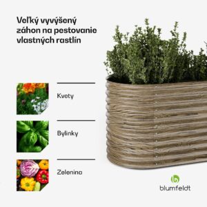 Blumfeldt High Grow vyvýšený záhon, 913 L, Ergonomický, Odolný voči poveternostným vplyvom, Oválny