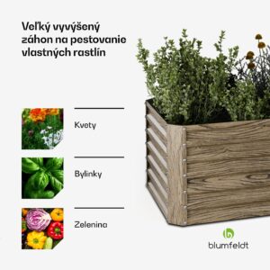 Blumfeldt High Grow Straight vyvýšený záhon, 972 L, Ergonomický, Odolný voči poveternostným vplyvom, Otvorená základňa
