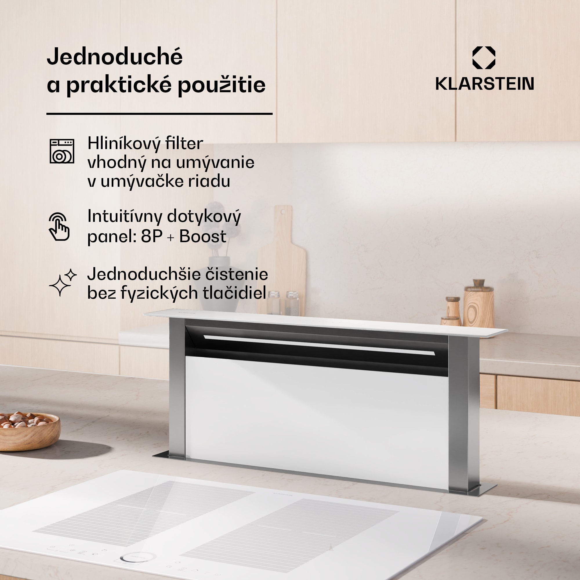 Klarstein Royal Flush Eco digestor, Výsuvný, 714 m³/h, Boost, Dotykové ovládanie, EEK A++ – Obrázok 2