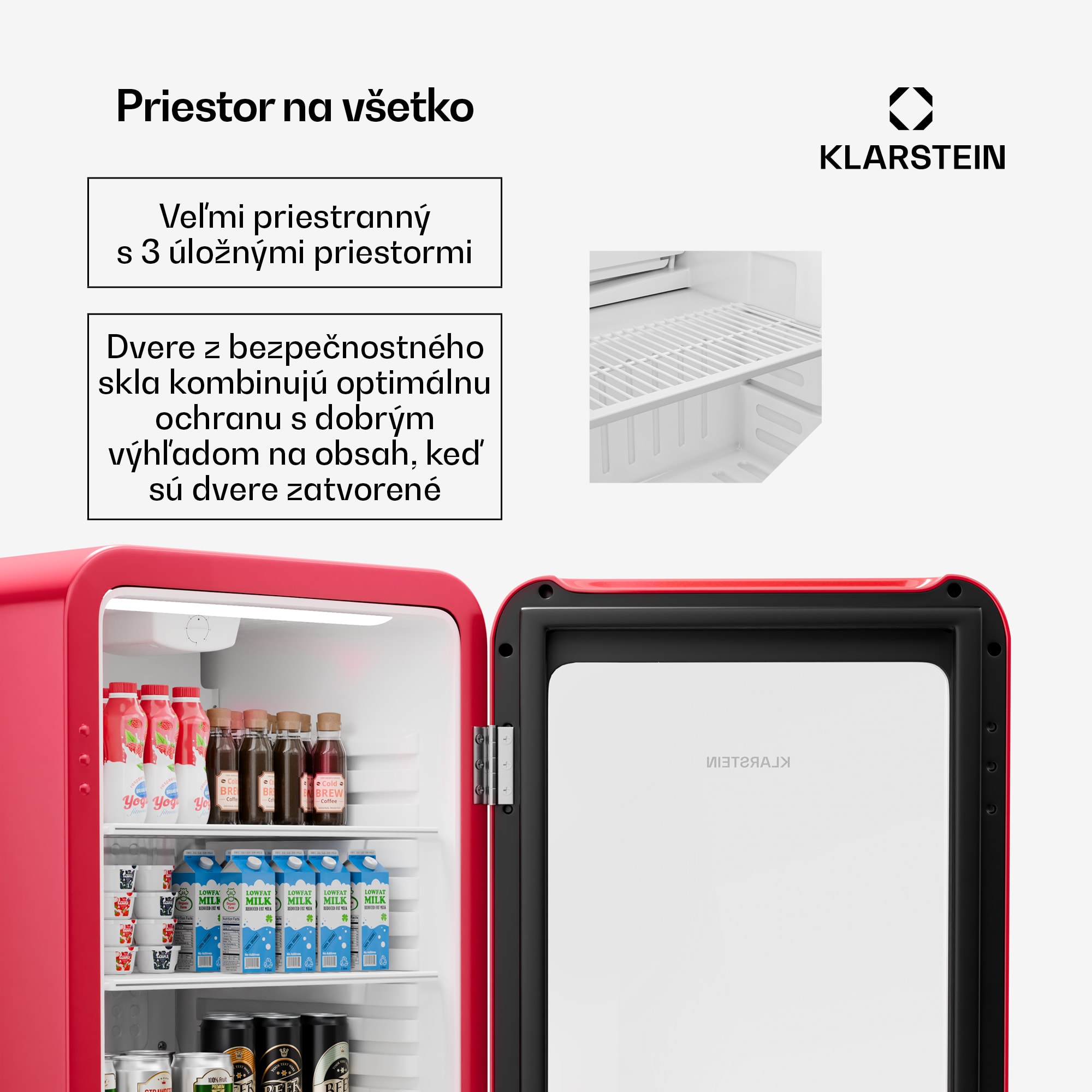 Klarstein Audrey Evo chladnička na nápoje, Retro dizajn, sklenené dvere, 115 L, EEK C – Obrázok 2