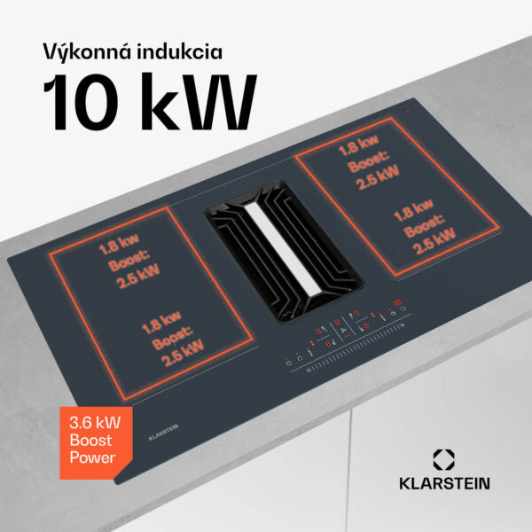 Klarstein AirJet 90 Down Air System, indukčný sporák + DownAir-digestor, 10000 W, 750 m³/h, Boost
