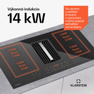 Klarstein AirJet FlexPro Down Air System, Indukčná doska + digestor, Flexi zóna, Booster