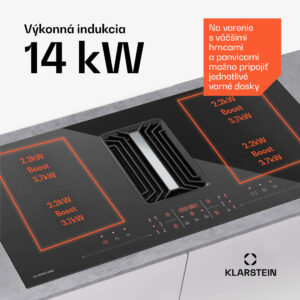 Klarstein AirJet FlexPro Down Air System, Indukčná doska + digestor, Flexi zóna, Booster