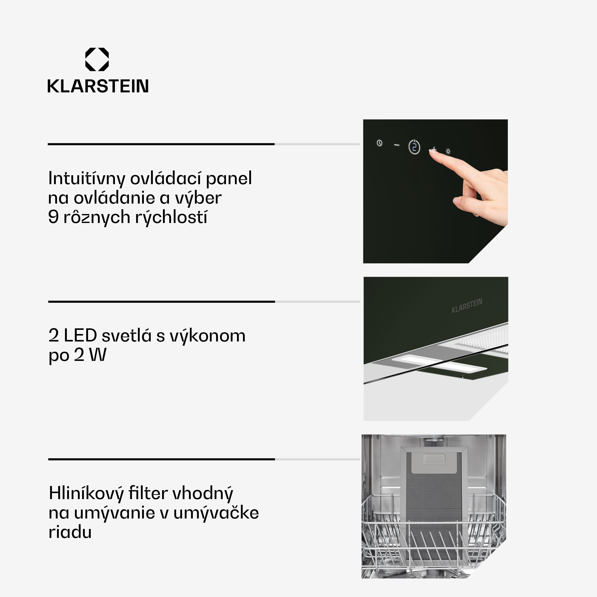 Klarstein AlizeEdge digestor, Dotykový, Plochý, Tichý, Zabudovaný, A+ – Obrázok 3