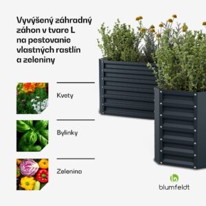 Blumfeldt High Grow vyvýšený záhon, tvar L, odolný voči poveternostným vplyvom, odolný voči korózii, robustný, 742 L