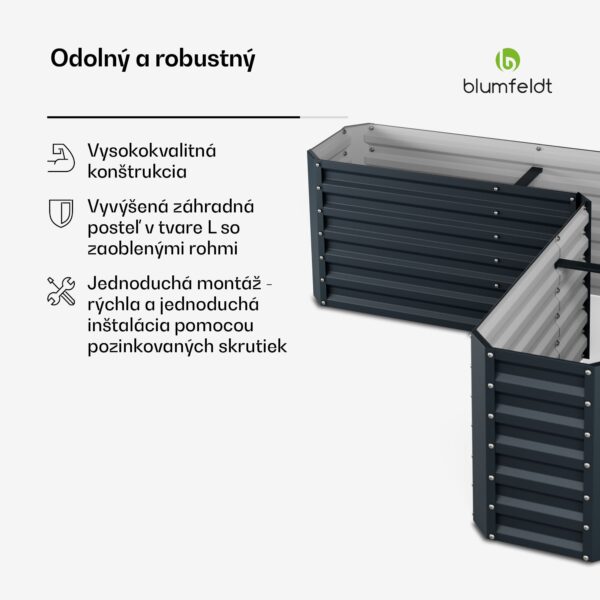 Blumfeldt High Grow vyvýšený záhon, tvar L, odolný voči poveternostným vplyvom, odolný voči korózii, robustný, 742 L - Image 3