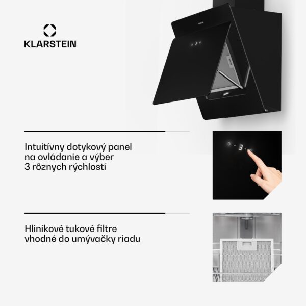 Klarstein Aurica 60, digestor, 60 cm, nástenný, 610 m³/h, LED, dotykové ovládanie, sklo, čierny - Image 3