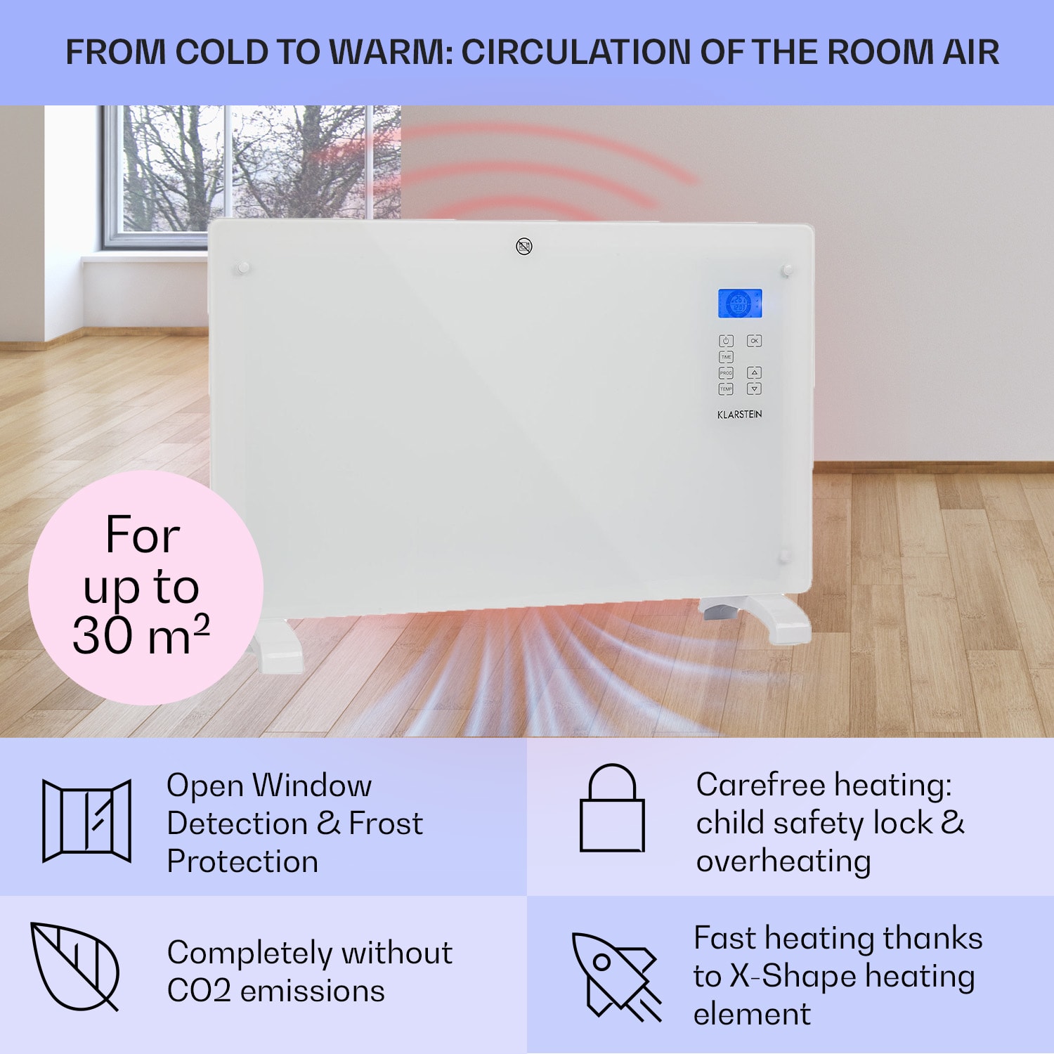 Klarstein Norderney, konvektor, 2000 W, termostat, časovač, 30 m², biely