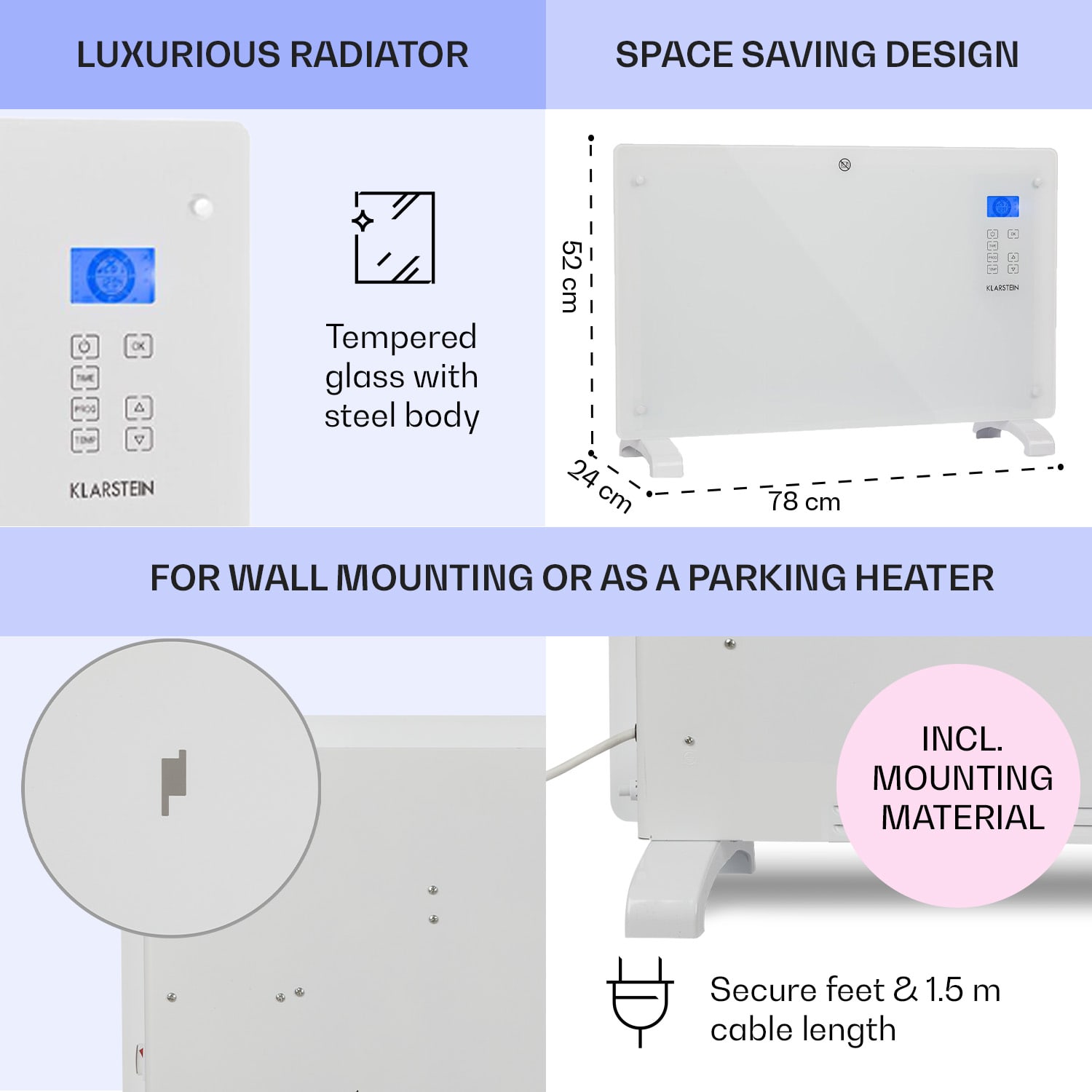 Klarstein Norderney, konvektor, 2000 W, termostat, časovač, 30 m², biely - Image 3