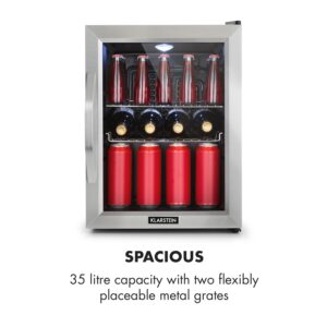 Klarstein Beersafe M, chladnička, energet. trieda C, LED, 2 kovové police, sklenené dvierka, čierna