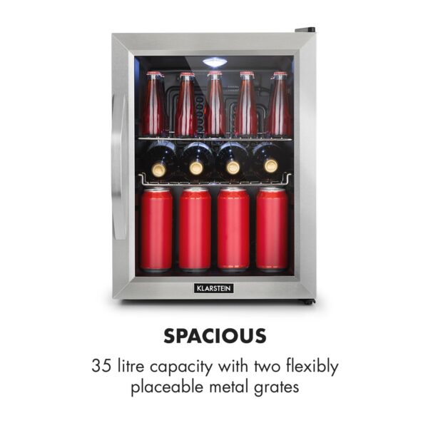 Klarstein Beersafe M, chladnička, energet. trieda C, LED, 2 kovové police, sklenené dvierka, čierna
