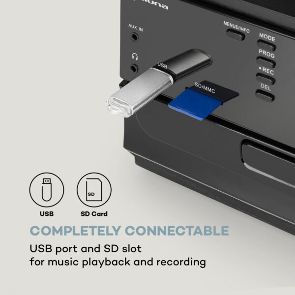 Auna Oakland DAB, retro stereo systém, DAB+/FM, BT funkcia, vinyl, CD, kazetový prehárvač
