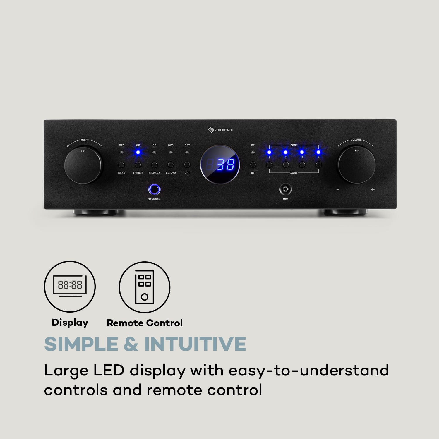 Auna AMP-CD950 DG, digitálny viackanálový zosilňovač, 8 x 100 W, BT, opt. vstup, diaľkový ovládač - Image 2