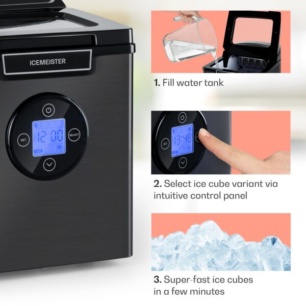 Klarstein Icemeister 2G, výrobník ľadu, 12 kg/24 h, LCD displej, nehrdzavejúca oceľ