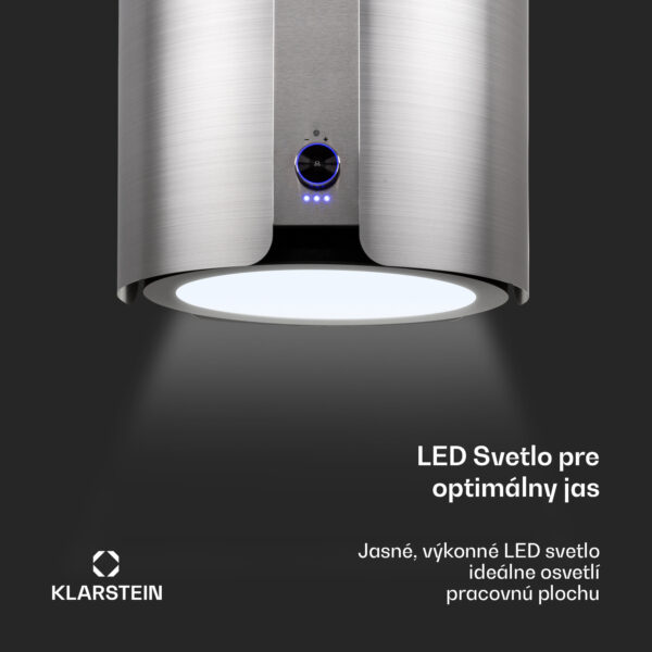 Klarstein Skyfall, digestor, 45 cm, ostrovčekový, 402 m³/h, LED, nehrdzavejúca oceľ, strieborný