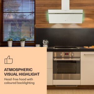 Klarstein Alina 90 Smart, digestor, 90 cm, nástenný, 600 m³/h, LED podsvietenie, skleněné čelo, biely