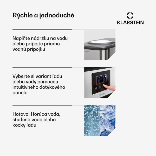 Klarstein Aqueous, výrobník ľadu 3 v 1, kocky ľadu, 20 kg/24h, dávkovač vody: horúca a studená