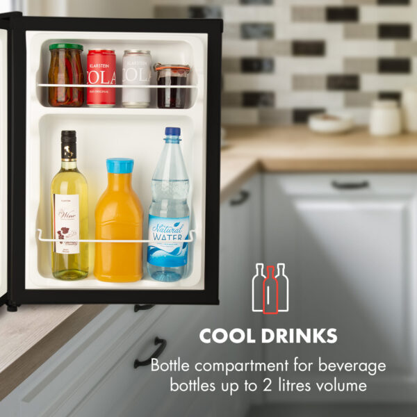 Klarstein Cool Kid, mini chladnička, 66 l, mraziaci priečinok 4 l, 41 dB, energet. trieda F, čierna - Image 2
