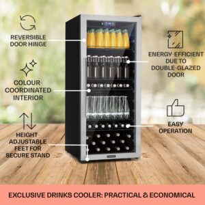 Klarstein Beersafe 7XL, chladnička, 242 l, 5 políc, panoramatické sklenené dvere, nehrdzavejúca oceľ