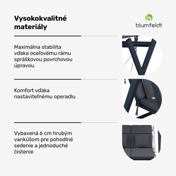 Blumfeldt FlexiSwing, hollywoodska hojdačka, 2-miestna, nastaviteľné operadlo, slnečná strieška, odolná voči poveternostným vplyvom - Image 2