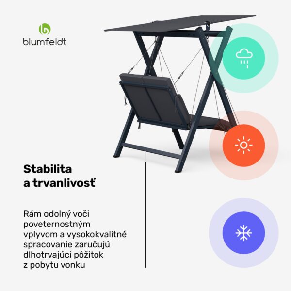 Blumfeldt FlexiSwing, hollywoodska hojdačka, 2-miestna, nastaviteľné operadlo, slnečná strieška, odolná voči poveternostným vplyvom - Image 3