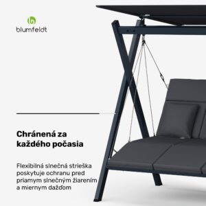 Blumfeldt FlexiSwing, hollywoodska hojdačka, 3-miestna, nastaviteľné operadlo, slnečná strieška, odolná voči poveternostným vplyvom