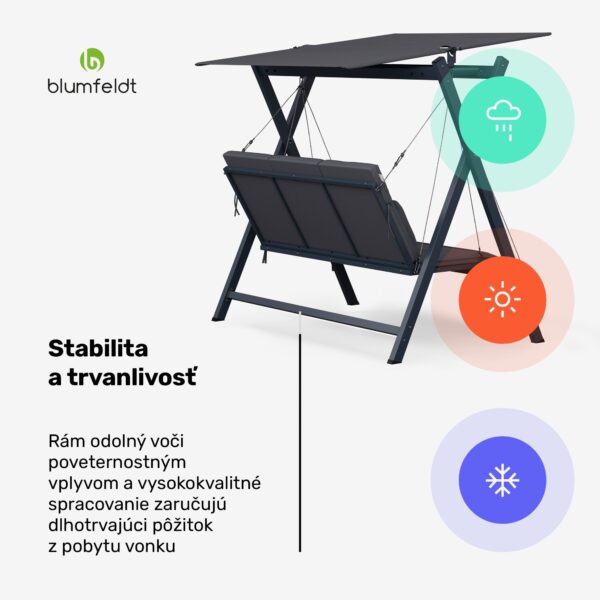 Blumfeldt FlexiSwing, hollywoodska hojdačka, 3-miestna, nastaviteľné operadlo, slnečná strieška, odolná voči poveternostným vplyvom - Image 3