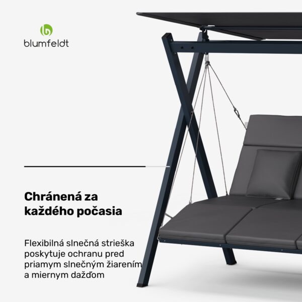 Blumfeldt FlexiSwing, hollywoodska hojdačka, 4-miestna, nastaviteľné operadlo, slnečná strieška, odolná voči poveternostným vplyvom