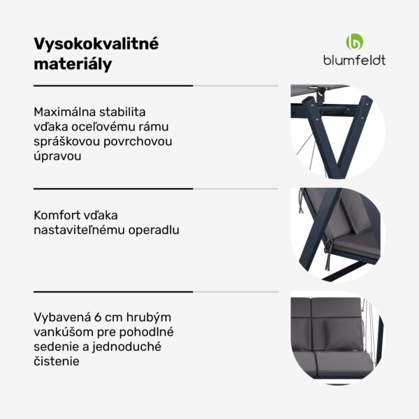 Blumfeldt FlexiSwing, hollywoodska hojdačka, 4-miestna, nastaviteľné operadlo, slnečná strieška, odolná voči poveternostným vplyvom - Image 2