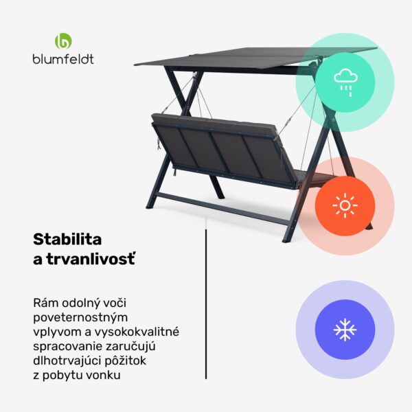 Blumfeldt FlexiSwing, hollywoodska hojdačka, 4-miestna, nastaviteľné operadlo, slnečná strieška, odolná voči poveternostným vplyvom - Image 3