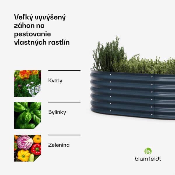 Blumfeldt High Grow Extended, vyvýšený záhon, 150x43x60 cm, z vlnitého oceľového plechu, jednoduchá montáž, odolný voči hrdzi a mrazu