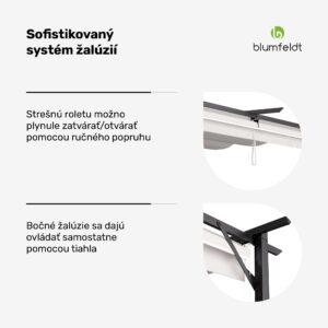 Blumfeldt Pantheon Robust, pergola, 3 x 3 m, s bočnými roletami, práškovo lakovaná oceľ odolná voči poveternostným vplyvom