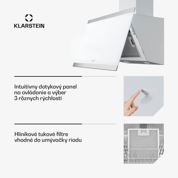Klarstein FlashLine digestor, A++, 524 m³/h, 3 úrovne, dotykový, tichý, LED, odsávanie/recirkulácia, 100 W - Image 3