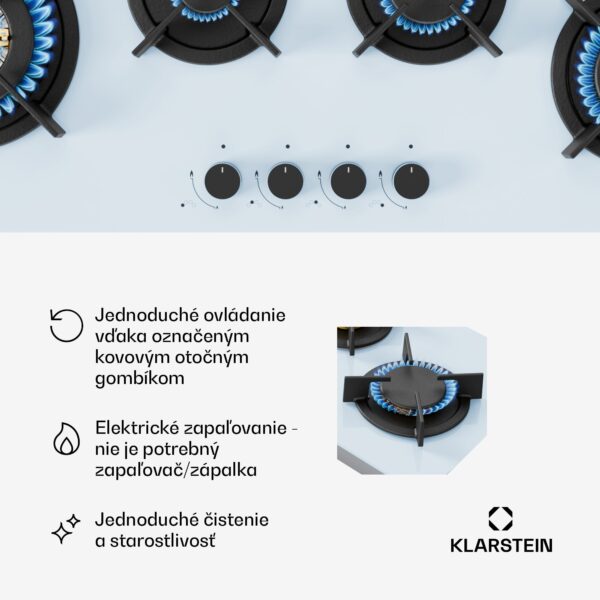Klarstein Goldflame 4 Slim plynová varná doska, 4 horáky, na kvapalný alebo zemný plyn, elektrické zapaľovanie - Image 2