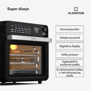 Klarstein Air Glaze Digital teplovzdušná fritéza, 2100 W, 16 programov, aplikácia, 34 litrov, vrátane sady príslušenstva