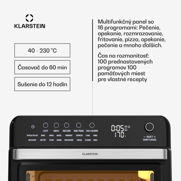 Klarstein Air Glaze Digital teplovzdušná fritéza, 2100 W, 16 programov, aplikácia, 34 litrov, vrátane sady príslušenstva - Image 2