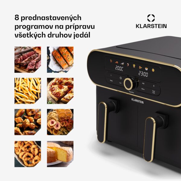 Klarstein AuraAir Color Touch teplovzdušná fritéza, 2 komory, 11 l, 1700 W, 80 - 200 °C, 8 programov - Image 2