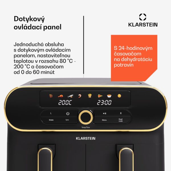 Klarstein AuraAir Color Touch teplovzdušná fritéza, 2 komory, 11 l, 1700 W, 80 - 200 °C, 8 programov - Image 3