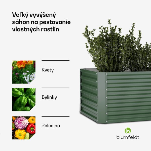 Blumfeldt High Grow Straight vyvýšený záhon, 1200 L, Ergonomický, Odolný voči poveternostným vplyvom, Otvorená základňa
