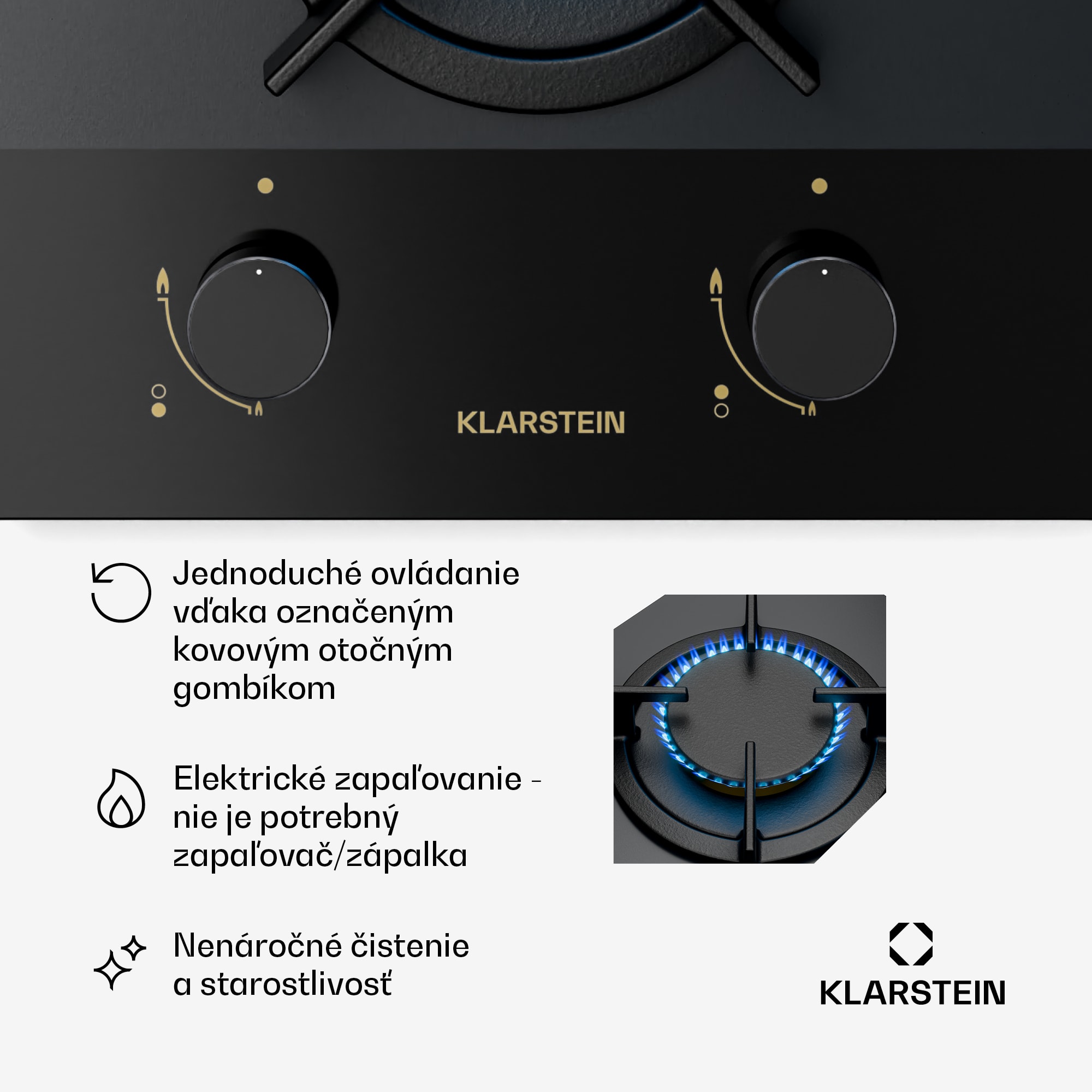 Klarstein Goldflame Nano plynová varná doska, 2 mosadzné horáky, Nano povlak, LPG/zemný plyn - Image 2