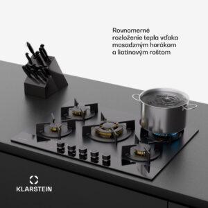 Klarstein Goldflame Nano plynová varná doska, 5 mosadzných horákov, Nano povlak, LPG/zemný plyn