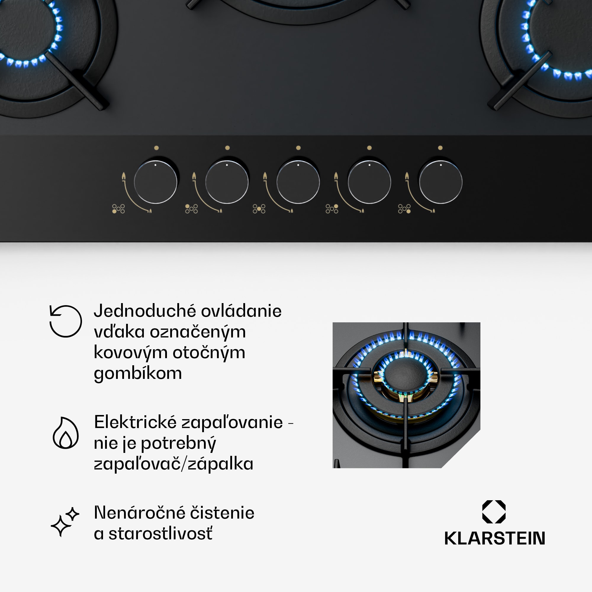 Klarstein Goldflame Nano plynová varná doska, 5 mosadzných horákov, Nano povlak, LPG/zemný plyn - Image 2
